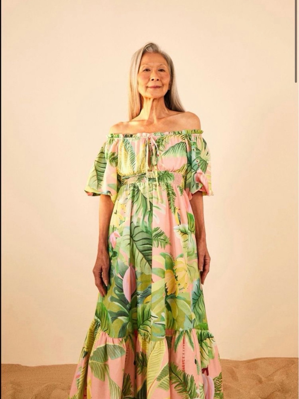 Farm Rio Off-Shoulder Pink Tropical Maxi Dress sz L